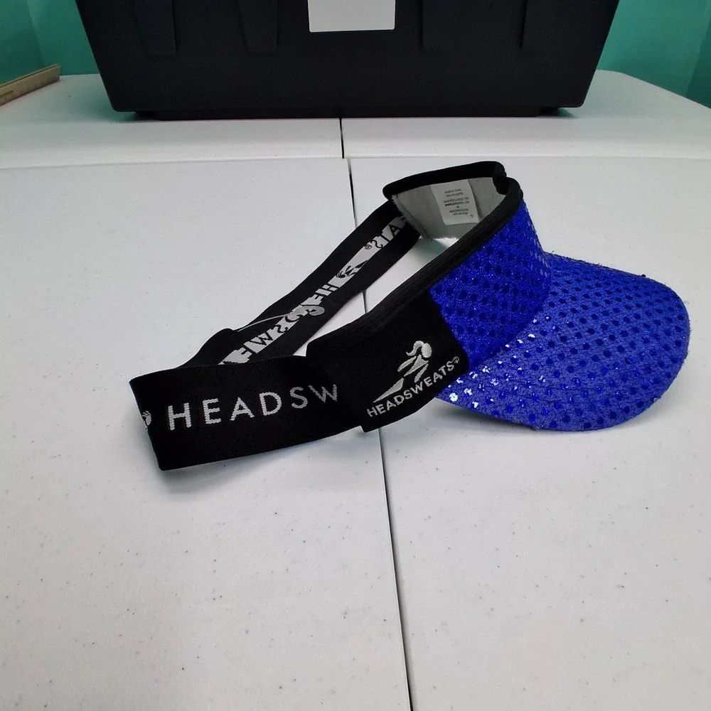 Headsweats Visor OS Blue Sequin Mesh Athletic Running Sparkly Sporty Rave